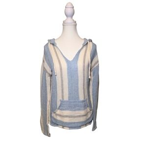 Striped Knit Hoodie Lightweight Coastal Boho Hem & Thread S